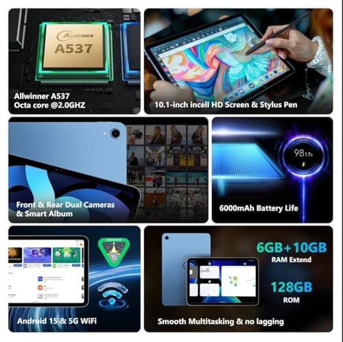 G-tab PAD10 Pro Android Tablet 10.1 Inch | 16GB RAM (6GB+10GB Expandable), 128GB Storage | Android 15 Tablet for Students, Work & Entertainment | 6000mAh Battery, Fast WiFi, 13MP + 5MP Camera | Gray 3