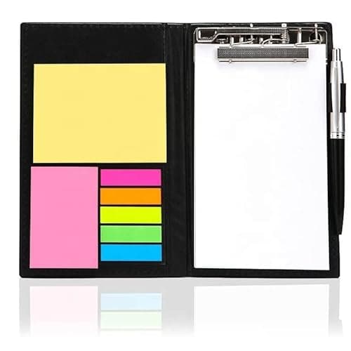 AccuPrints Premium Leather Note Pad/Memo Book | Size 19 x 11 cm | with Sticky Notes & Clip Holder with Pen for Gifting Multi Size Sticky Notes Diary Style