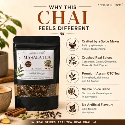 Angadi of Spices - Masala Chai by a Spice Maker | Assam CTC Black Tea with Crushed Cardamom, Ginger, Cinnamon, Cloves & Black Pepper | No Artificial Flavours | Café-Style Kadak Chai | 100g 2