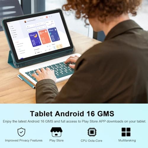 CUPEISI Android 13 10" Tablet, 2024 Newest 12GB Ram + 128Gb Rom/1Tb Expandable Tablets Pc, 2 In 1 Tablets with Keyboard, 2.0GHz Quad-Core CPU Hd Screen, Certified by Google 5G Wifi 6 Bt 3