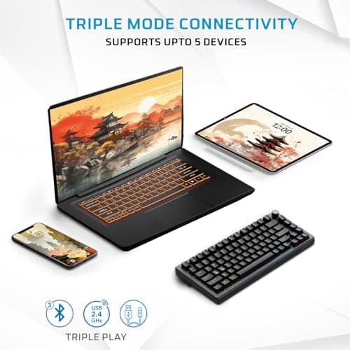 EvoFox Katana X2 TKL Gaming Mechanical Keyboards Wireless –Tri-Mode (BT/2.4G/Wired), Silent Red Switches, 1000Hz Polling Rate, Vivid and Dynamic Backlighting, 4000mAh Battery,Volume Knob (Black) 2