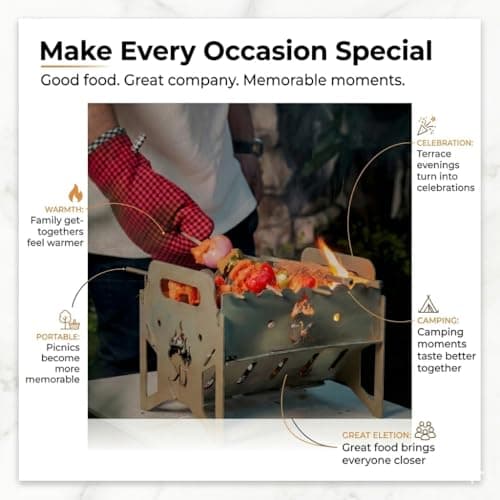 TK GRILL Portable Charcoal Barbecue Grill | Heavy Duty MS Steel BBQ Grill for Camping, Picnic, Garden, Terrace & Home | Easy Self-Assembly | 6 Skewers | Large |14 inch 3