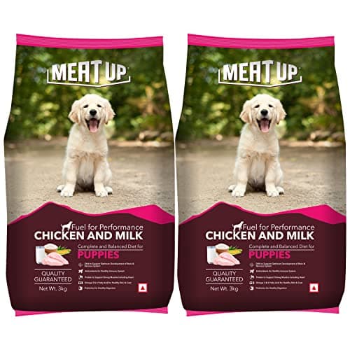 Meat Up Puppy Dry Dog Food 6kg (3kg + 3kg Free) | Chicken & Milk Flavour | Supports Brain & Nervous System Development | Maintains Digestive Health | Enriched with Vitamins & Minerals
