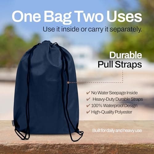 MUTMAIN Full Bag Cover Waterproof rain Cover for Backpack 20L to 50L with Storage Pouch, Drawstring Bag Design, All Side Covered Bags for School, Laptop, Travel and Camera with Shoulder Strap (Nblue) 4