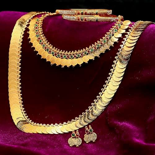 ZENEME Gold Plated and Bangles & Maharani Temple Coin Necklace Set for Women & Girls (Design_01, 2.4 Inches) 3