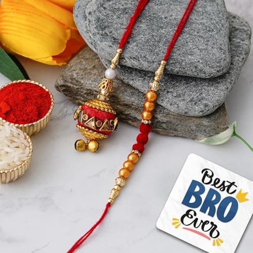 eCraftIndia Gota Patti Work Bhaiya Bhabhi Rakhi Set with Best Bro Ever Fridge Magnet and Roli Chawal Pack