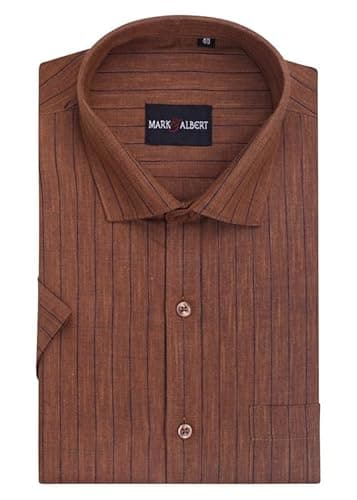 MARK & ALBERT Men's Half Sleeve Cotton Linen Striped Shirt