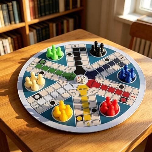 OJIVA® Family Fun Round Flying Chess Board Portable 6 Player Ludo Game Set Skill Development Circular Parcheesi Game for Children, Party, Travel, Outdoor, H23mm D16mm 4