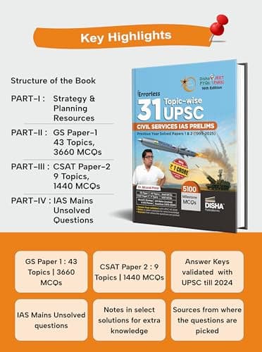 Disha 31 Topic-wise UPSC Civil Services IAS Prelims Previous Year Solved Papers 1 & 2 (1995 - 2025) by Mrunal Patel 16th Edition | General Studies & Aptitude (CSAT) PYQs Question Bank for 2026 Exam 4