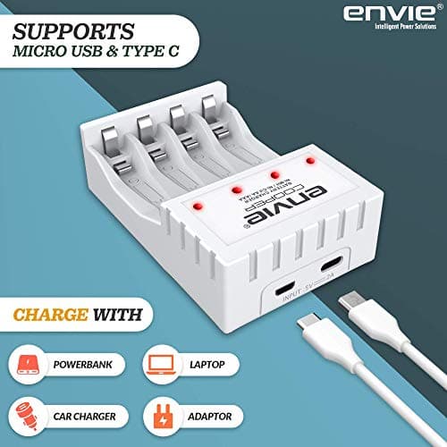 ENVIE® (ECR 20 MC+4xAA1000) Standard Rechargeable Battery Charger for AA & AAA Ni-mh/Ni-Cd, LED Indicator, 600MA Output Current, with 4xAA1000 Rechargeable Batteries 2