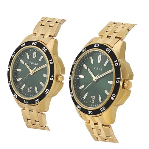 TIMEX Analog Watch for Unisex with Green Round Dial & Gold Stainless Steel Bracelet Band Water Resistant Unisex Wrist Watches - TW0PRE008 2