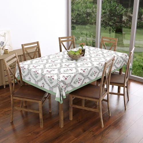 BLOCKS OF INDIA Cotton Table Cloth, Hand Block Print, 142 x 218 cm, 6 Seater Dining Table, Rectangular (Green BEL) 2