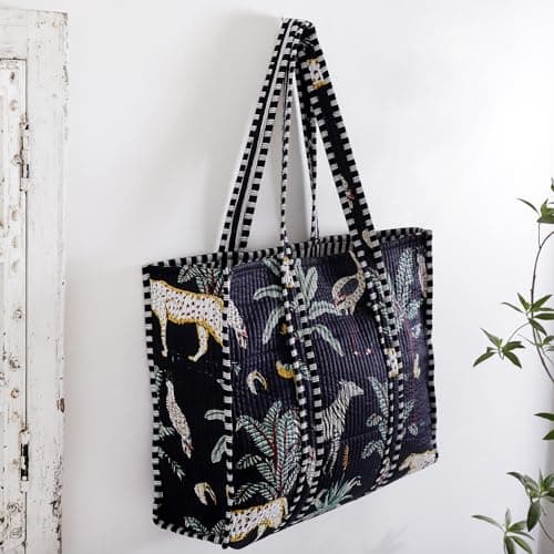 Ravaiyaa - Attitude is everything Women & Man Beautiful Printed Cotton Grocery Shopping Bag | Shoulder Bag | Cotton Tote Bag | Travel Tote Bags 18x5.5x16 Inch (Black Forest) 2