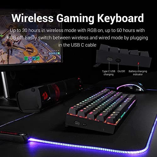 Redragon K599 Diemos TKL RGB Backlit Wired/2.4Ghz Wireless Anti - Ghosting Mechanical Gaming Keyboard with Red Switch (Black) (K599) 2