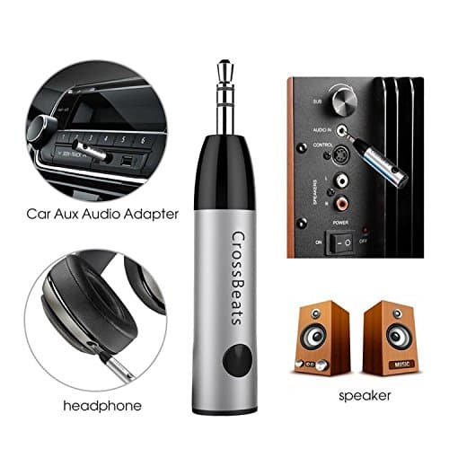 CrossBeats Mini Bluetooth Receiver Wireless Bluetooth Car Adapter Mini Portable 3.5mm Aux Adapter and Build-in Mic for Car Home Stereo Music System (Black) 2