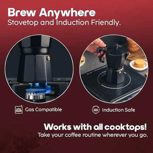 InstaCuppa 2-in-1 Moka Pot Espresso Maker | Stovetop & Induction Compatible | 300ml Premium Aluminium | Italian Style Percolator Coffee Brewer | Brews 4–6 Cups | Espresso, Americano & More, Black 2