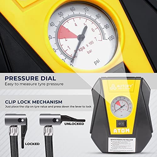 Autofy Atom 1 Year Warranty Car Tyre Inflator 100PSi Rapid Mini Portable Air Compressor Pump (4 Meters Long Wire – 12V DC) 3