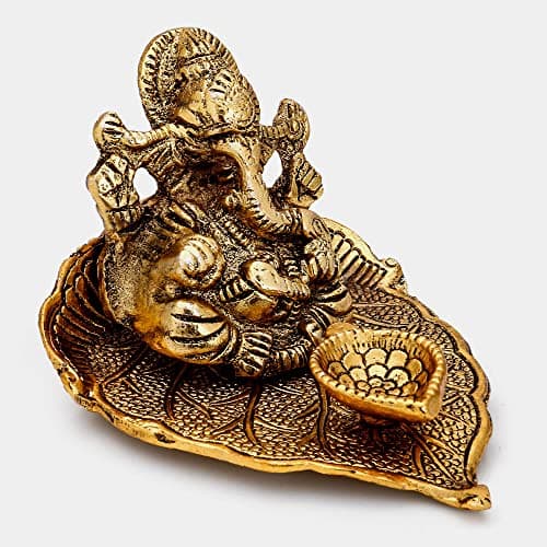 Collectible India Return Gift Ganesh Idol on Leaf - Lord Ganesha with Diya - Metal Diya for Diwali Decoration Items Home Decorative Gift Puja Gifts Corporate, Diwali Gift Item 2