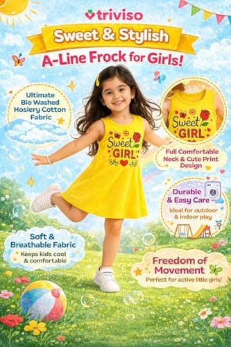 Triviso Baby Girls Soft Cotton Hosiery Summer Dress|Kid Girls Aline Frocks| Sleevless midi Dresses for 3 Month to 6 Years Pack of 3 2