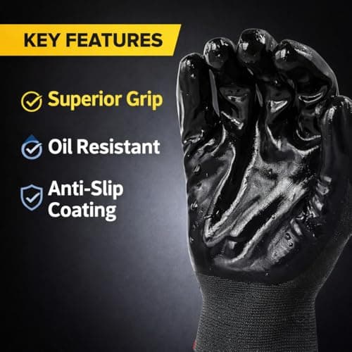 Tick Mark® Multipurpose Nylon Nitrile Coating Industrial Work Safety Hand Gloves, Fingers Protection, Useful in Gardening, Mechanical, Construction – Durable & Comfortable (BLACK NYLON 5 PAIR) 5
