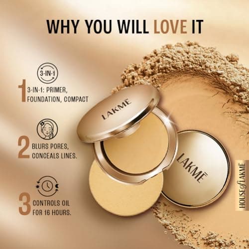 Lakme 9 to 5 Primer with Matte Powder Foundation Compact, Rose Silk, 9g 5