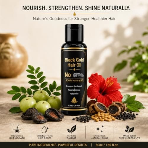Womake Black Gold Hair Oil | 21 Herbs Hair Growth Oil for Men & Women | Reduces Hair Fall, Strengthens Hair Roots, Repairs Damaged Hair & Adds Natural Shine | 100% Natural Hair Care Oil | 50ml 2