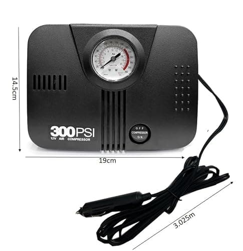 12v/300psi 2115 Tyre Inflator Heavy Duty Air Pump with Pressure Gauge Multiple Nozzle & Adaptor Universal for Car/Van/Truck/Bus/SUV 2