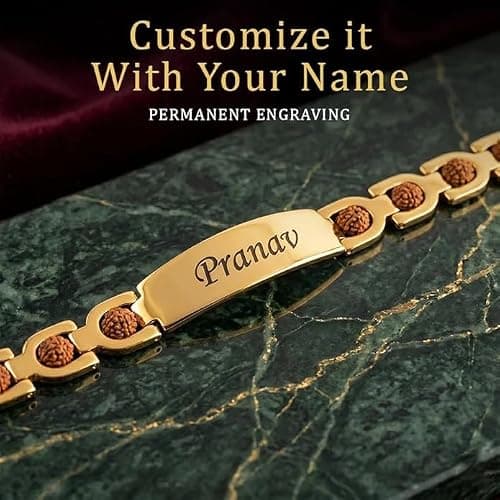 Customized Rudraksha Gold Plated Bracelet for Men | Personalized Rakhi Bracelet for Men | Rakshabandhan Rudraksha Bracelet with Name 4