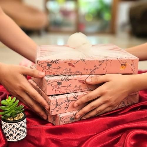SATYAM KRAFT 6 Pcs Multipurpose Decorative Folding Gift Box | Premium Paper Tray with Net for Wedding Return Gifts, Shaadi/Marriage, Anniversary, Hampers, Festive, Birthday Gift Packaging (Pink) 3