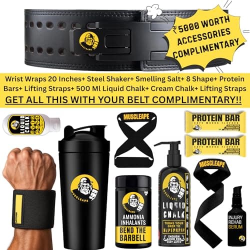 Muscleape 10mm Lever Belt. 4" Wide Genuine Leather. Quick-Release Steel Alloy Lever. Adjustable Powerlifting Belt With Lifetime Brand Warranty. Hard Leather For Professional Athletes. (M) 3
