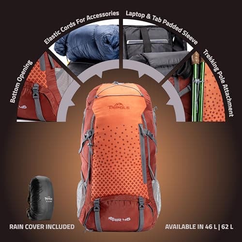 Tripole Air Trekking and Travel Rucksack with Rain Cover and Laptop Sleeve | 3 Year Warranty (Red, 46L) 3