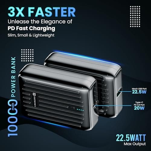 Portronics Zapcell 10k 10000mAh 22.5W Pocket Size Nano Powerbank with Compact and Light Weight Design,Type C PD Output/Input, Mach USB-A Output,Power Delivery,Quick Charge for iPhone, Androids(Black) 3