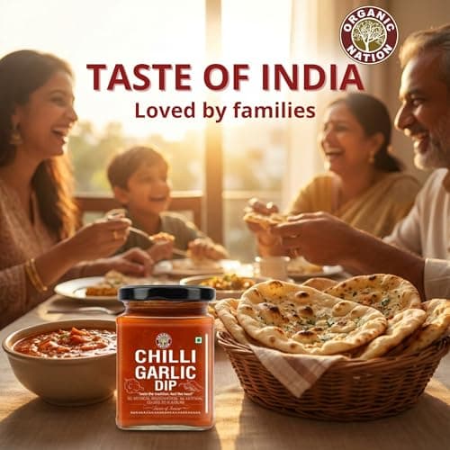 ORGANIC NATION Flavorful Chilli Garlic Dip - Gourmet Chilli Sauce with Rich Garlic & Aromatic Spices, Spicy Chili Crisp - Perfect for Dipping, Cooking, and Marinades, No Preservatives - 260g 6