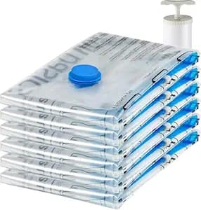 amazon basics Vacuum Compression Storage Bags with Hand Pump - Jumbo, 6-Pack, Plastic, Transparent
