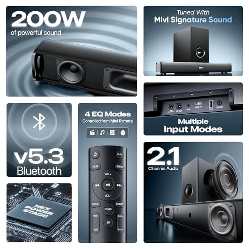 Mivi Nex 200 Soundbar [New Launch], 200 Watts, 2.1 Channel System with Sound bar and Subwoofer, Nex PowerStage Audio, Multiple Input Modes, Made in India 2