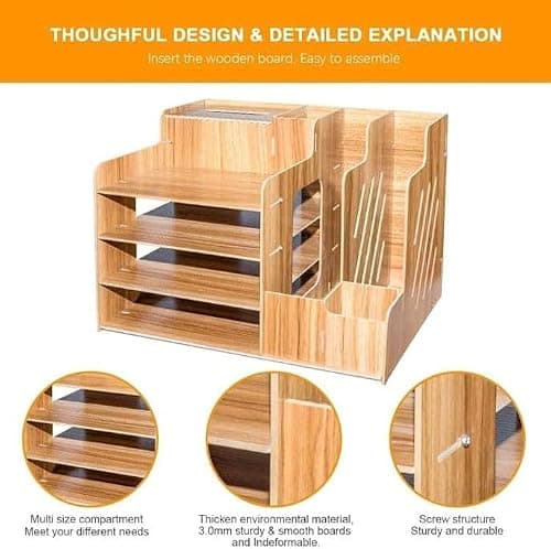 Wooden Desk Organizer | Multipurpose Table Organizer for Office & Study | DIY Assembly Storage Rack | Stationery & File Holder | Work From Home Accessories. (BROWN) 4
