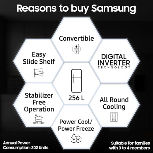 Samsung 256 L, 3 Star, Convertible, Digital Inverter Frost Free Double Door Refrigerator (RT40H30U3THL, Silver, Matt Doi Metal, 2026 Model) 4