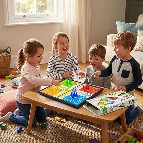 Fun4You Magnetic Ludo Board Game, Portable Folding Strategy Game with Magnetic Pawns and Dice, Travel-Friendly Family Game Night Essential for Ages 3+ 5