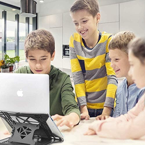 STRIFF Adjustable Laptop Tabletop Stand Patented Riser Ventilated Portable Foldable Compatible with MacBook Notebook Tablet Tray Desk Table Book with Free Phone Stand (Black) 4
