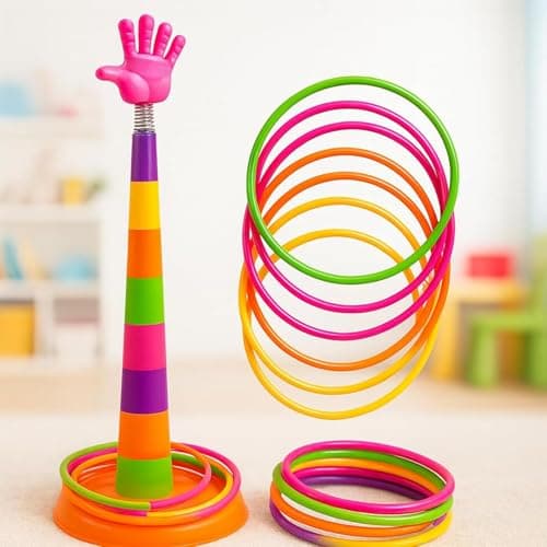 2 in 1 Ring Toss Game for Kids | Indoor Outdoor Fun Learning Activity Toy | Stacking Rings & Target Throw Game | Multicolor Plastic Toy for Baby | Birthday Gift for 1-5 Years - Random Design 2