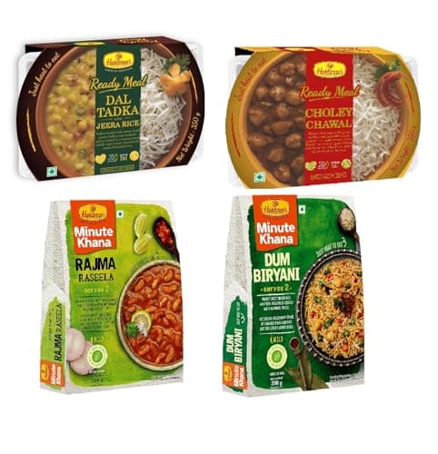 Haldiram's Nagpur Ready To Eat Rajma Raseela 300g, Dum Biryani 200g, Dal Tadka JeeraRice 350g, Choley Chawal 350g Combo