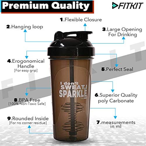 Fitkit Classic Bottle Shaker (700ml, Grey/Black , Plastic) Pack of 1 3