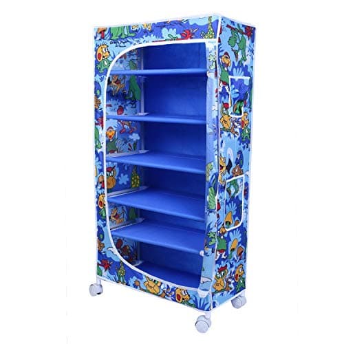 Little One's | 6 Shelves Baby Foldable Wardrobe | Jungle Blue (Made in India, ISI Certifed), LW6/AB
