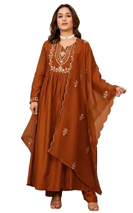 Nermosa Women Embroidery Solid A-Line Kurta and Pant Set with Dupatta