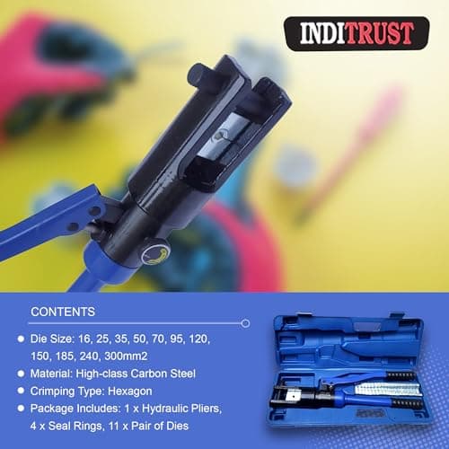 Inditrust 16 Ton Hydraulic Crimping Tool 11 dies 16-300 mm2 for Copper, Aluminum Terminal Pliers YQK-300 hydraulic crimper (BLUE BOX) 4