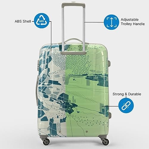 Skybags Large Trooper Size Abs Hardshell Luggage (75 Cm) | Printed Luggage Inline Trolley Bag with 4 Wheels and Resetable Combination Lock | Unisex, Green, Large 4