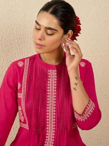 INDO ERA Women's Cotton Ethnic Motifs Embroidered Kurta Set | Soft Fabric | Stylish Ethnic Suit,IESTR11573XS 2