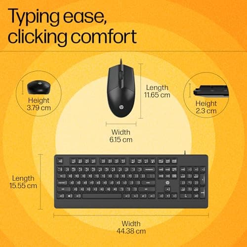 HP KM 180 Wired Mouse and Keyboard Combo, USB Plug-and-Play, 1200 dpi, Full-Size Layout with Numeric pad, Up to 10 Million keystrokes, Up to 1 Million clicks, 1-Year Warranty, 0.52 kg, Black, 7J4G3AA 2