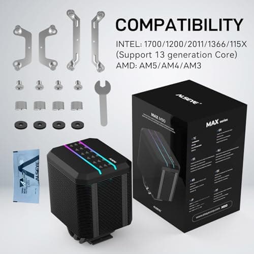 ALSEYE M90 CPU Cooler, Hidden Fan Designed Dual Tower Air-Cooled CPU Cooler with ARGB Light Effect Cover Compatible with Both Intel and AMD Platform, LGA1700 Supported (M90 Black) 5