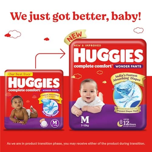 Huggies Complete Comfort Wonder Pants | Pant Style Baby Diapers Medium Size (M), 76 Count | India's Fastest Absorbing Diaper, Prevents Diaper Rash, Ideal for 7 to 12 Kgs 2